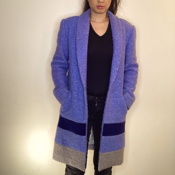 Light Blue Minkpink Jacket with navy and grey horizontal stripe size S - Picture 2 of 2